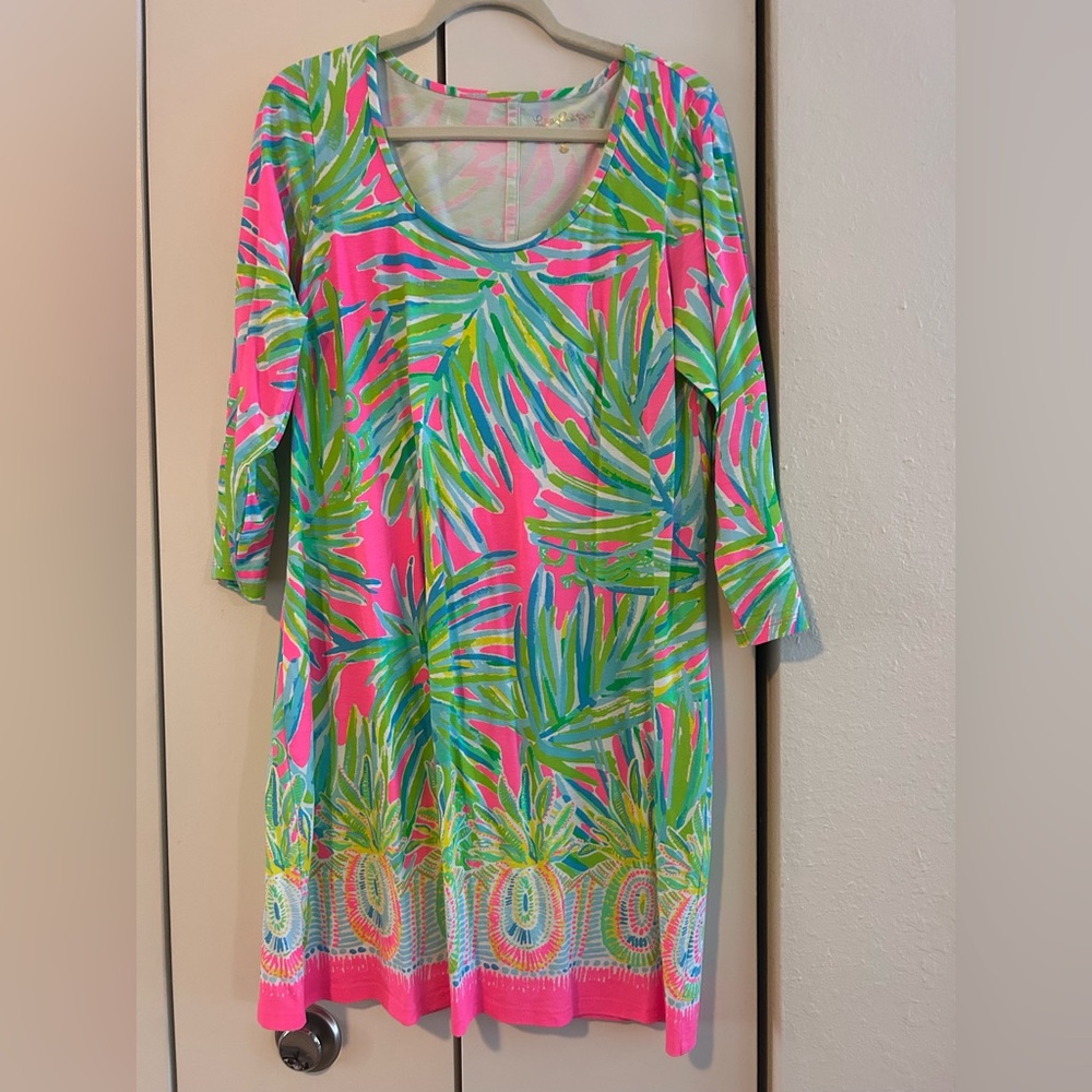 Lilly Pulitzer Pink and Green Leaf Print dress pima cotton